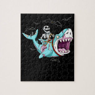 Puzzle Skeleton Riding Zombie Shark Gracioso regalo de Ha