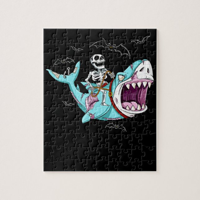 Puzzle Skeleton Riding Zombie Shark Gracioso regalo de Ha (Vertical)