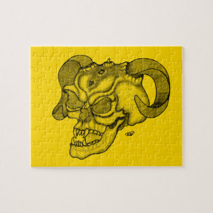 Puzzle Skull Devil Head Black and Yellow Design
