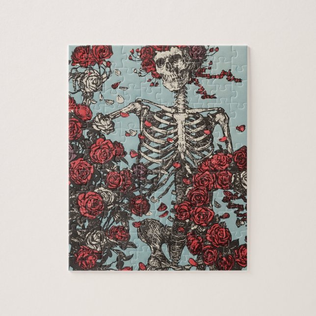 Puzzle Skull Surrounded by Roses (Vertical)
