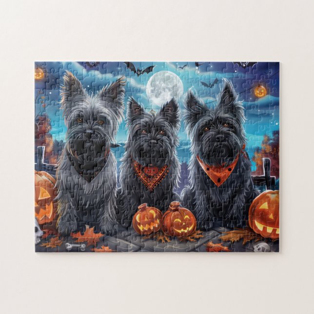 Puzzle Skye Terrier Halloween Espeluznante  (Horizontal)