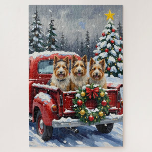 Puzzle Skye Terrier Navidad Camión Rojo Fiesta