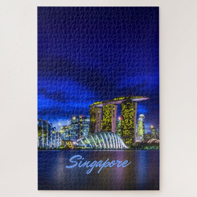 Puzzle Skyline Ciudad De Singapur De Noche (Vertical)