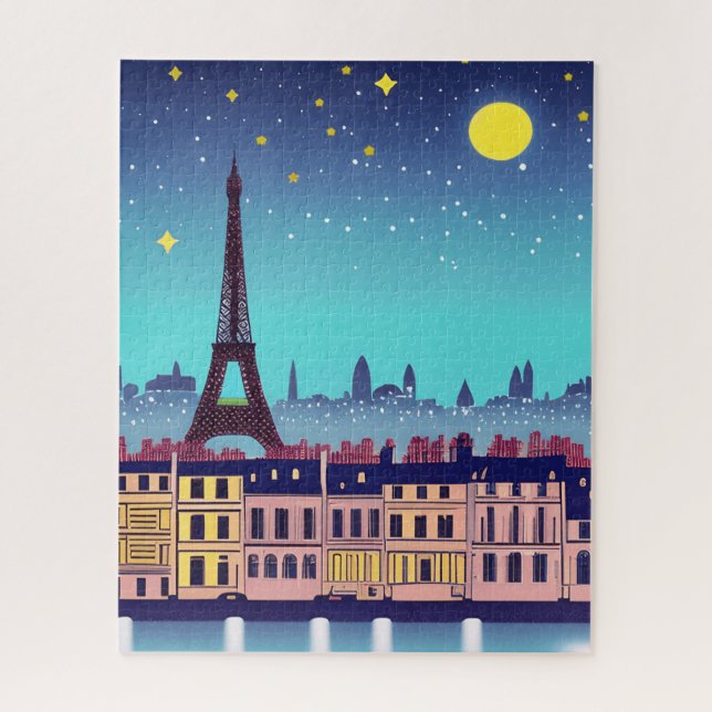 Puzzle Skyline de fantasía de París bajo las estrellas (Vertical)