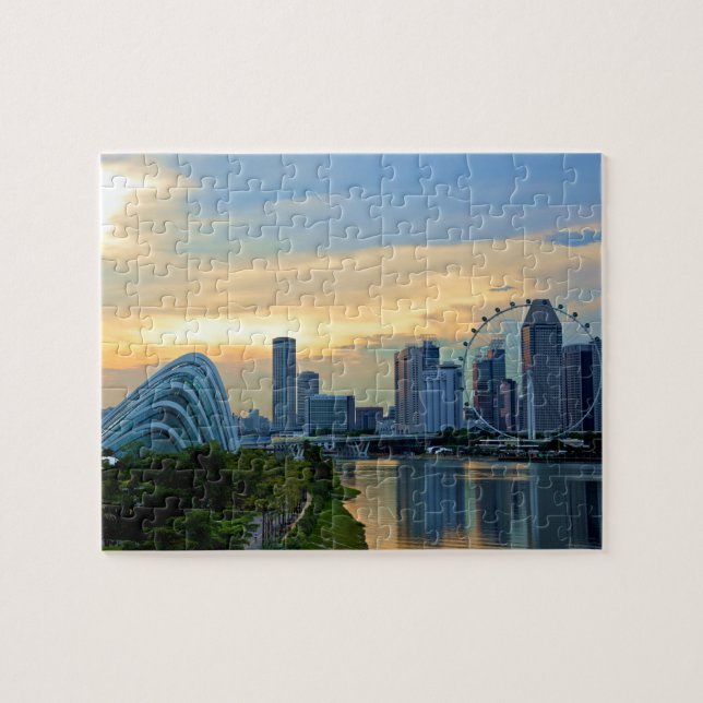 Puzzle Skyline de Singapur junto al sol (Horizontal)