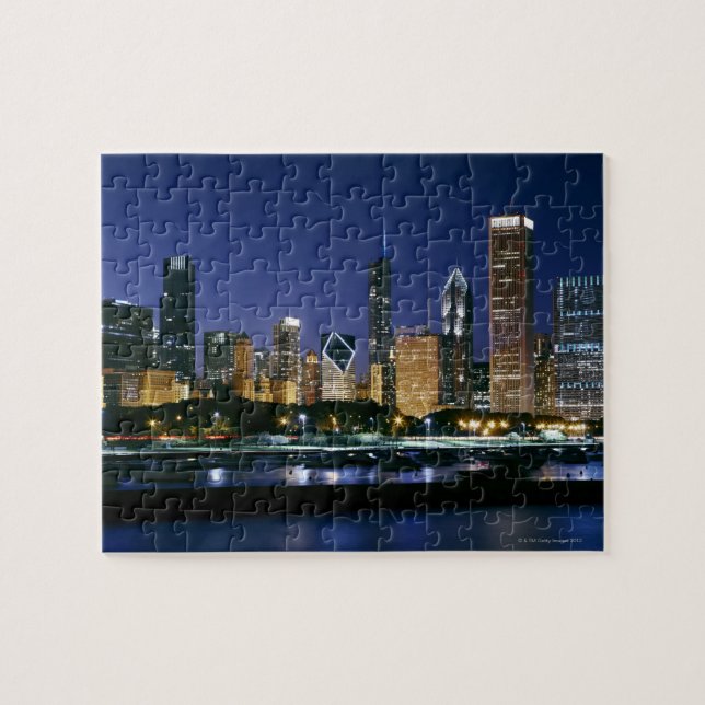 Puzzle Skyline del centro de Chicago de noche (Horizontal)