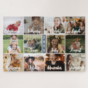 Puzzle Slate Blue 12 Photo Months y Year Collage