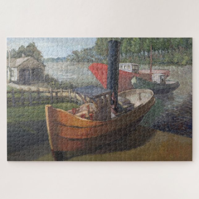 Puzzle Sleepboten langs de rivier  legpuzzel (Horizontal)