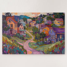 Sleepy Hillside Town - Acuarela