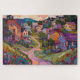 Puzzle Sleepy Hillside Town - Acuarela