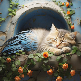 Puzzle Sleepy Tan Tabby Half Kitten Half Bird