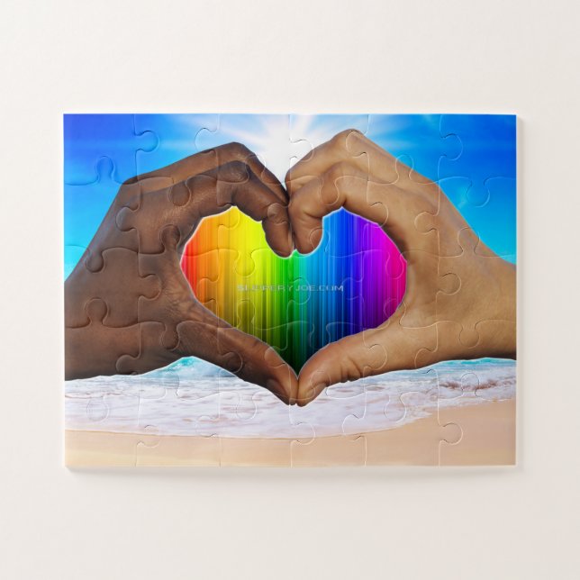 Puzzle SlipperyJoe gradiente de corazón de arcoíris vívid (Horizontal)
