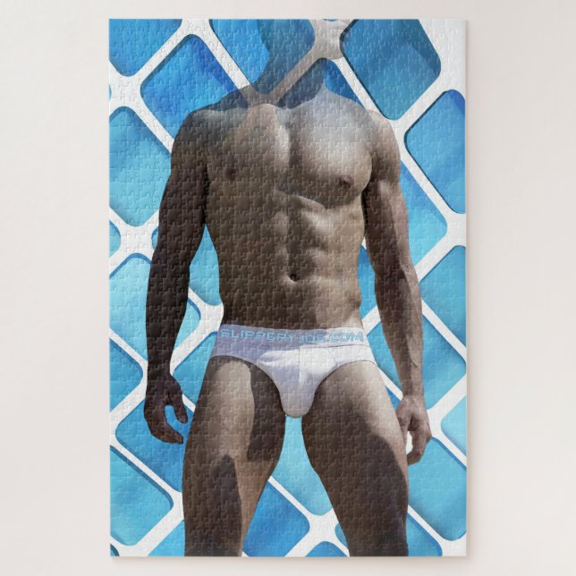 Puzzle SlipperyJoe hombre muscular seis empates abs macho (Vertical)