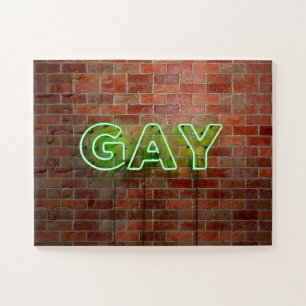 Puzzle SlipperyJoe iluminó el letrero de neón gay brillan