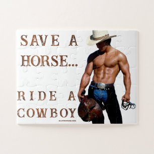 Puzzle SlipperyJoe's save horse montar paja cowboy gorra 