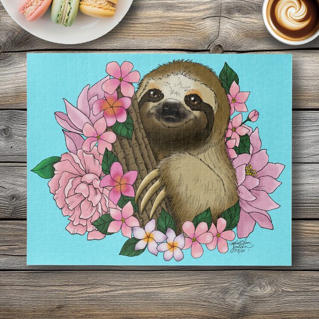 Puzzle Sloth and Flowers (Subido por el creador)