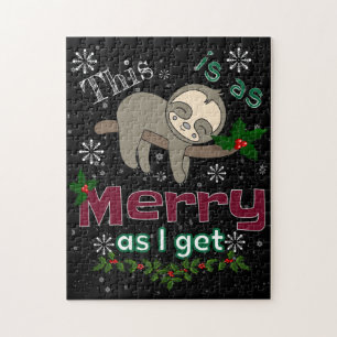 Puzzle Sloth Merry Christmas Sarcástico Editable Bgd Col