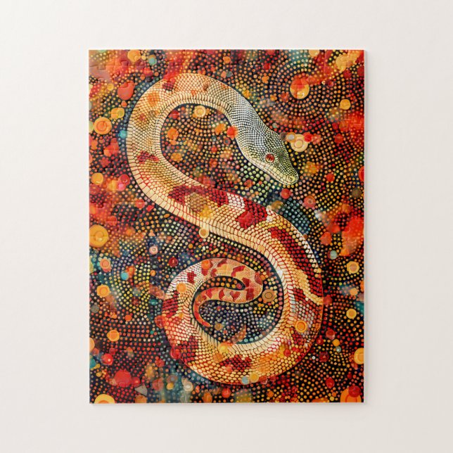 Puzzle Snake en el estilo de arte de dot aborigen (Vertical)