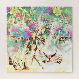 Puzzle Snow leopard tropical flowers Hawaiian animal
