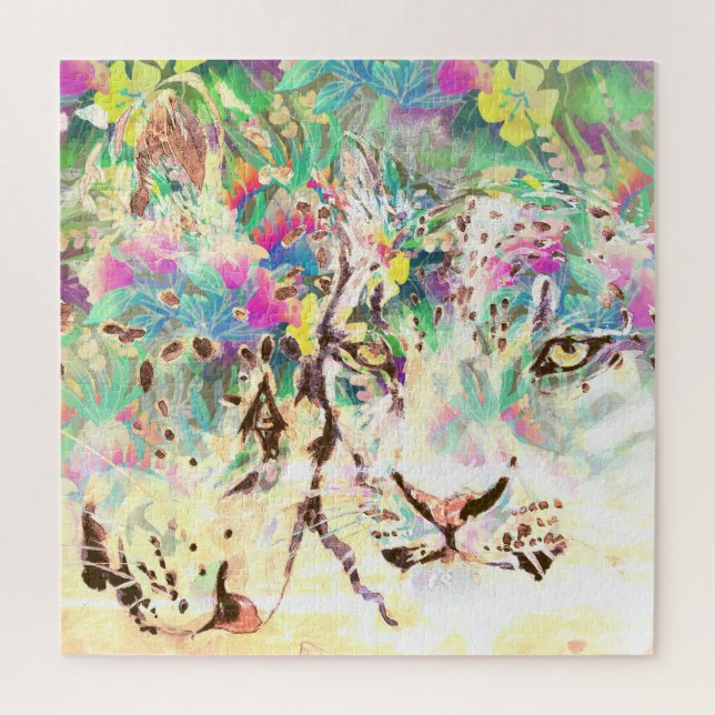 Puzzle Snow leopard tropical flowers Hawaiian animal (Vertical)