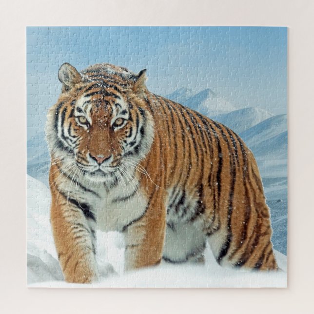 Puzzle Snow Mountains Animal Winter Tiger Photo (Vertical)