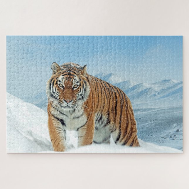 Puzzle Snow Tiger Mountains Animal Photo Trendy Winter (Horizontal)