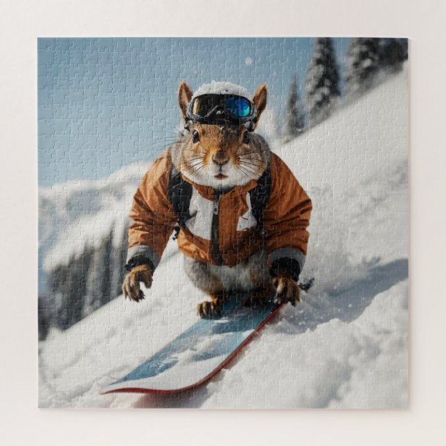 Puzzle Snowboard Squirrel Wintertime Whimsical Animal (Vertical)