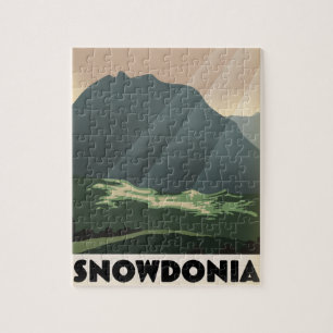 Puzzle Snowdonia poster de vacaciones estilo Vintage.