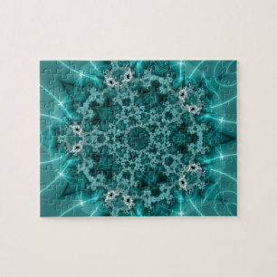 Puzzle Snowflake   Arte fractal azul y blanco