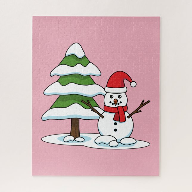 Puzzle Snowman con un árbol de pino con nieve (Vertical)