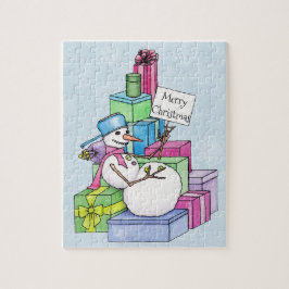 Puzzle Snowman escalando en regalos