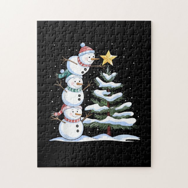 Puzzle Snowman Merry Christmas Santa Claus Tree Snow Fami (Vertical)