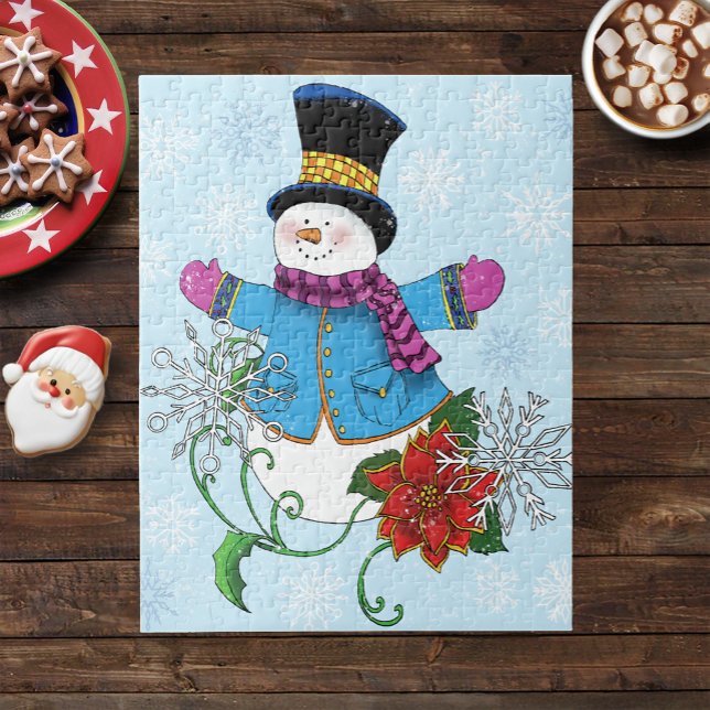 Puzzle Snowman Snowflakes Poinsettia (Subido por el creador)