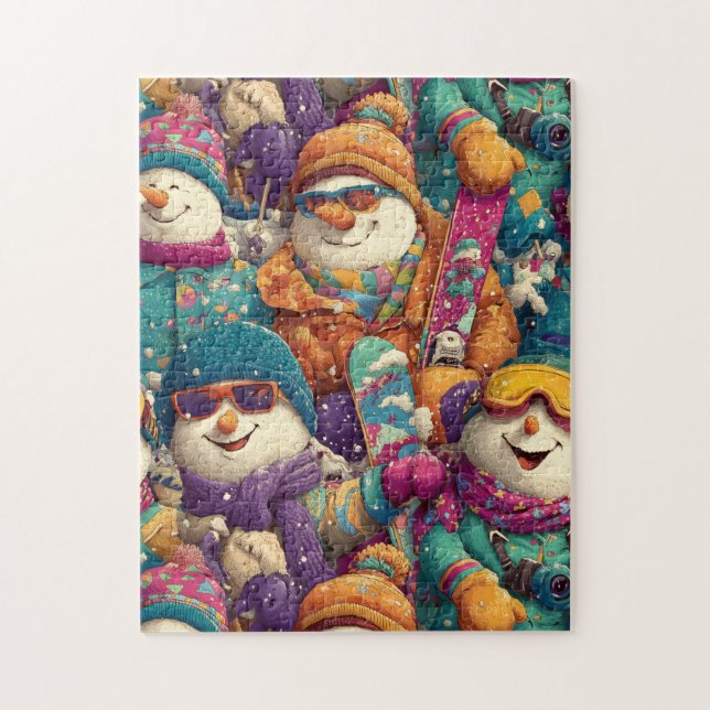 Puzzle Snowmen In Designer Ski Gear On The Slopes (Vertical)