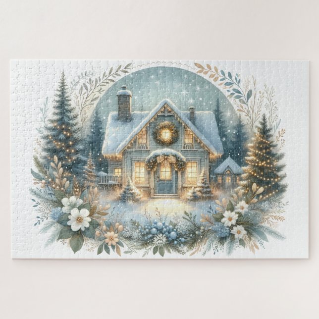 Puzzle Snowy Cottage Glow Scene (Horizontal)