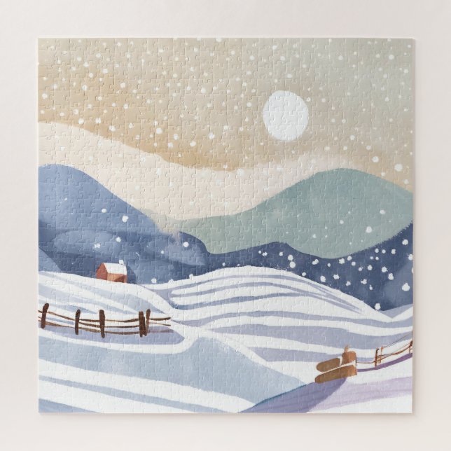 Puzzle Snowy Hillside | Invierno acuarela (Vertical)