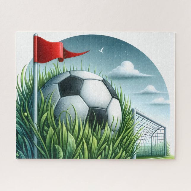 Puzzle Soccer Ball Sitting In Grass (Horizontal)
