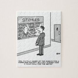 Puzzle Sociedad sin papel. Hombre pide tiendas para rollo
