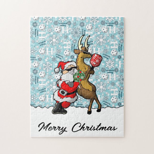 Puzzle Socios de pelota de cerco Santa y reno lo leen (Vertical)