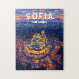 Puzzle Sofia Bulgaria Ilustracion Viaje Arte Vintage