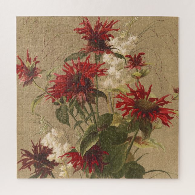 Puzzle Sofisticada Floral Roja y Burgundy Contra Beige (Vertical)