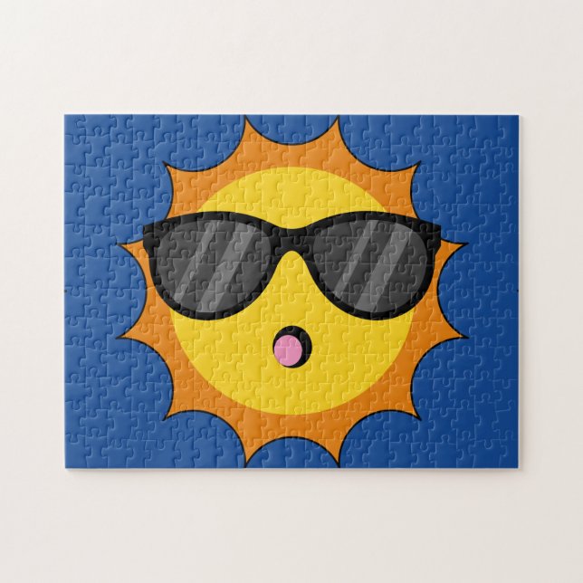 Puzzle Sol Kawaii con gafas de sol caras de Emoji feliz (Horizontal)