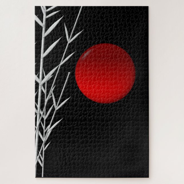 Puzzle Sol rojo blanco negro zen lumbar almohada (Vertical)