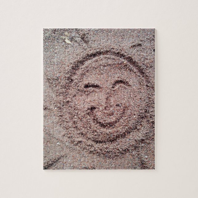 Puzzle Sol sonriente, emoticono de arena, Emoji de verano (Vertical)