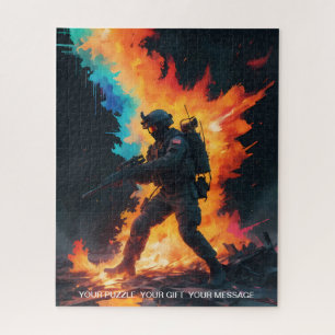 Puzzle Soldado en las llamas parado en medio del Inferno
