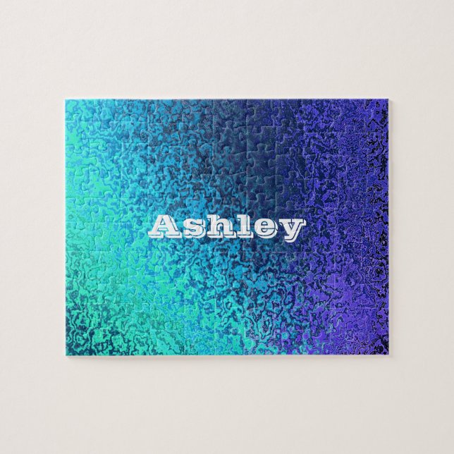 Puzzle Sombras de Azul Nombre Personalizado Gradiente Abs (Horizontal)