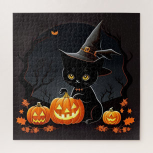 Puzzle Sombrero de Bruja Gatito Negro Calabaza de Hallowe