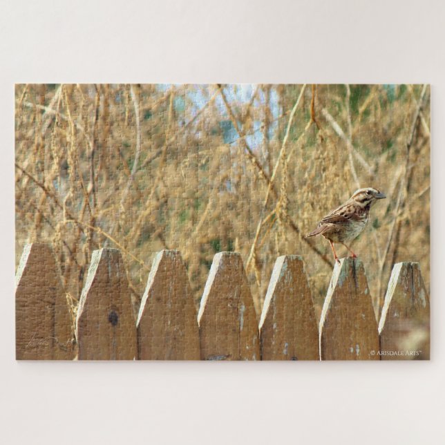 Puzzle Song Sparrow en la cerca (Horizontal)