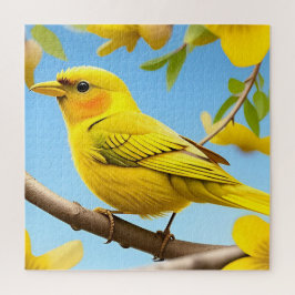 Puzzle Sonríe amarillo brillante encaramado en una rama