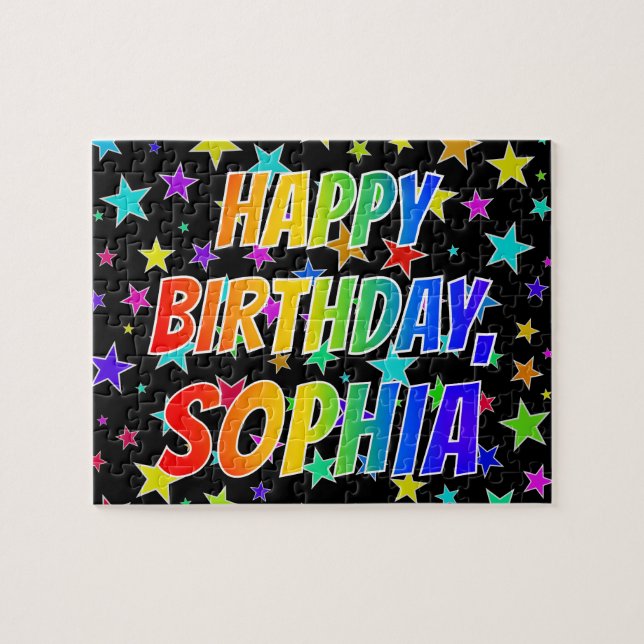 Puzzle "SOPHIA" Nombre, Diversión "FELIZ CUMPLEAÑOS" (Horizontal)
